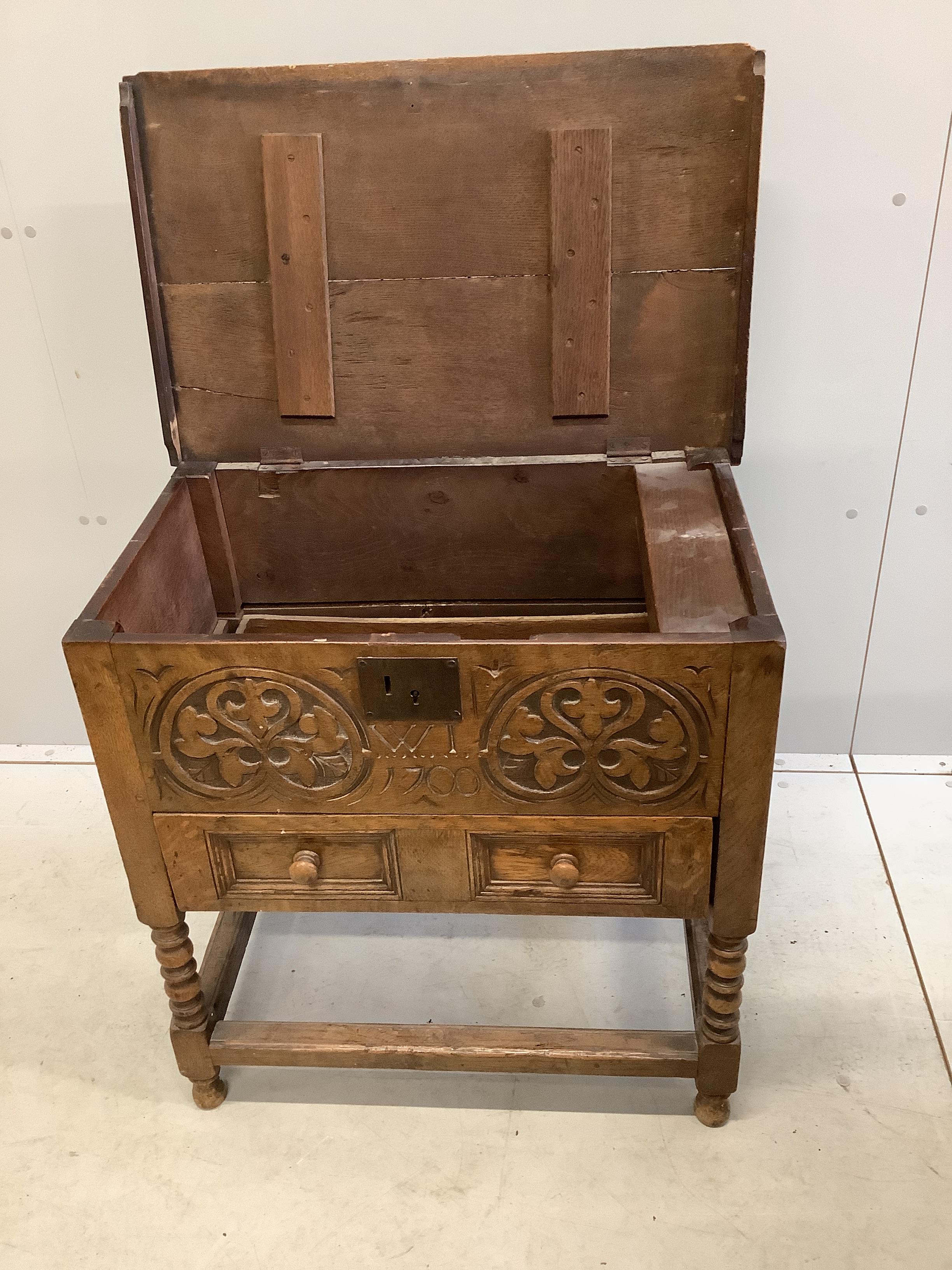 A bible box on stand, width 69cm, depth 44cm, height 70cm